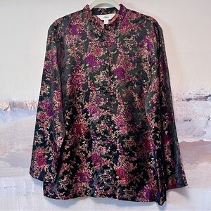 Vtg Kimono Blazer Sz L Floral Brocade Tunic Jacket‎ Mandarin Collar AKS Amy K Su